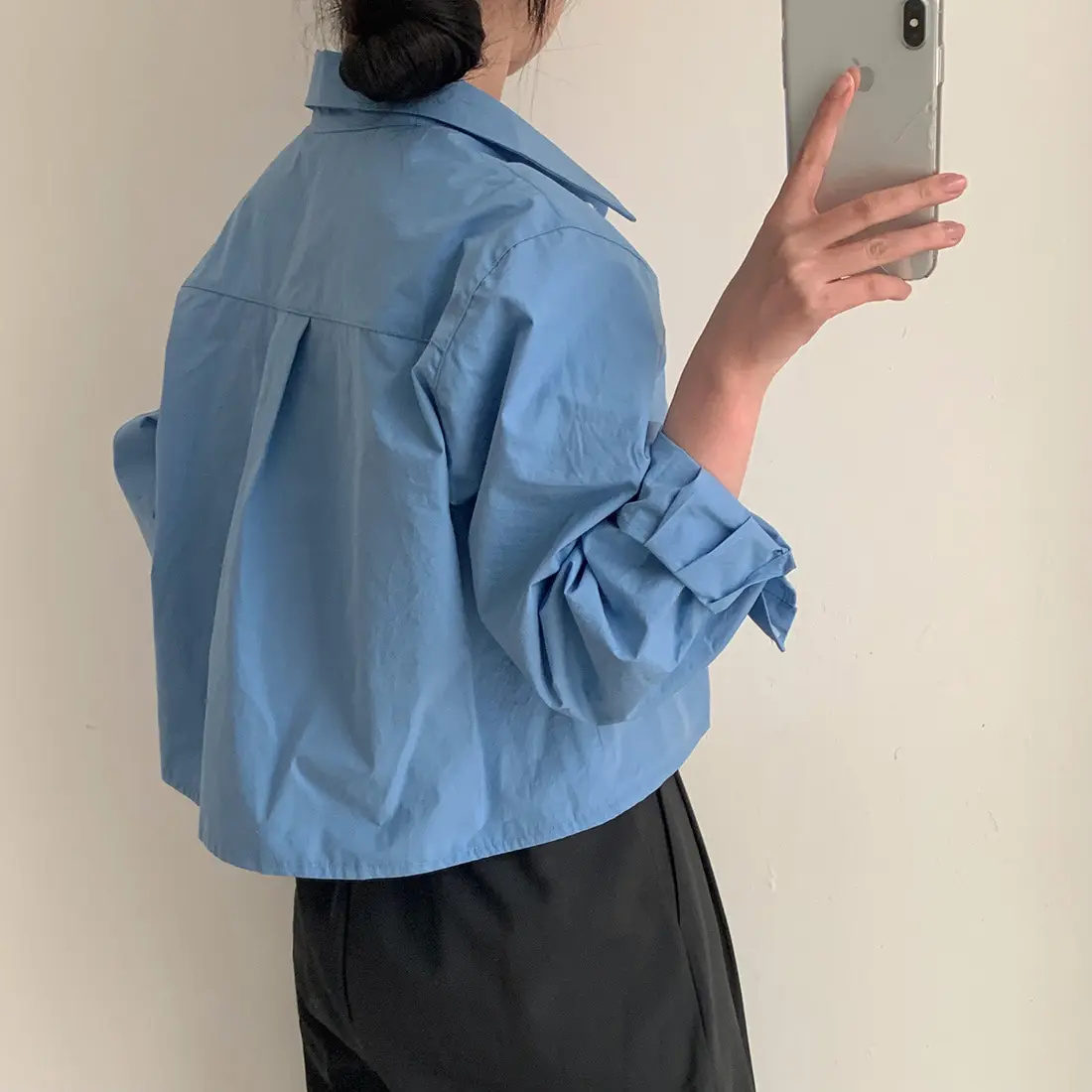 قميص نسائي فضفاض بأكمام طويلة وياقة مقلوبة، تصميم أساسي قصير بلون موحد، أنيق وعصري لبداية الربيع على الطراز الكوري #4