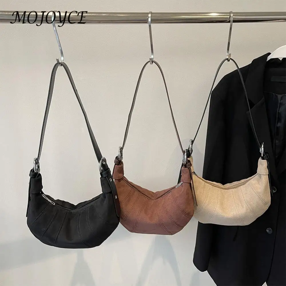 Women PU Croissant Hobo Bag Zipper Closure Trendy Dumpling Bag Large Capacity Casual Underarm Bag Solid Color Outdoor Travel Bag