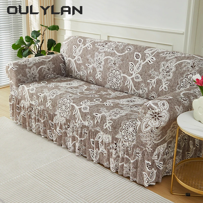 

Furniture Protector For Living Room Bedroom Office Home Decor Elastic Sofa Cover With Skirt Dustproof Non-slip Sofa Cover