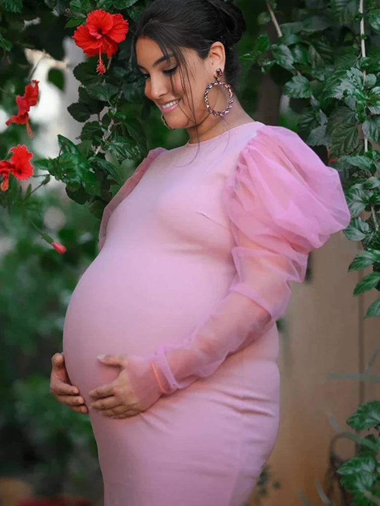 فستان الأمومة التقطت الصور بين الجنس تكشف ثوب أنيق طويل الأكمام Ruched الحمل صورة تبادل لاطلاق النار الزي استحمام الطفل التصوير الفوتوغرافي