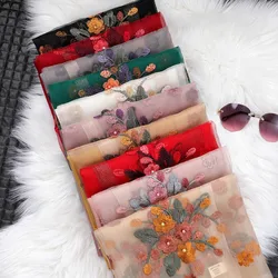 Silk Wool Shawl Scarf Women's Beaded Scarves Hijab Female Bandana Flower Embroider Head Wraps For Women Africa Headband 190*70cm