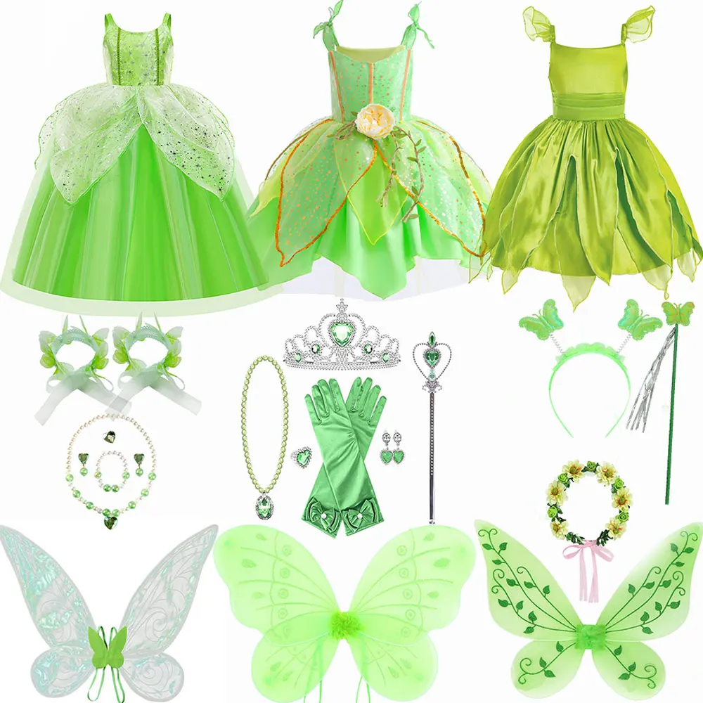 

Disfraz Halloween for Girls Dress Tinker Bell Halloween Costume Kids Green Fancy Fairy Princess Cosplay Party Carnival Dress