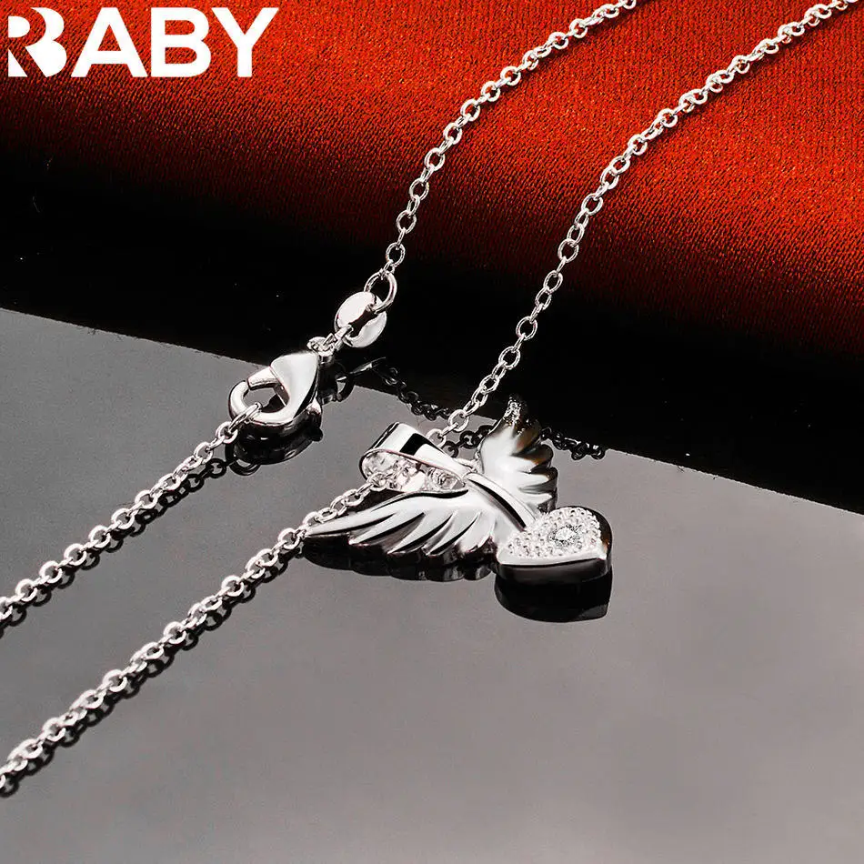 URBABY 40-75 سنتيمتر 925 فضة الزركون أجنحة القلب قلادة قلادة للنساء هدية للذكرى السنوية شعبية البرية موضة رومانسية