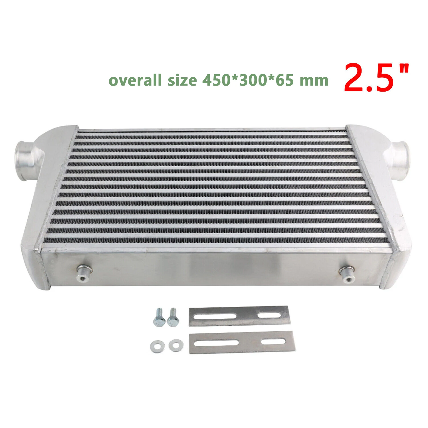 Intercooler Aluminium Universal Ukuran Besar 450X300X65Mm Inlet/Outlet 2.5 "Tabung & Dudukan Depan Sirip
