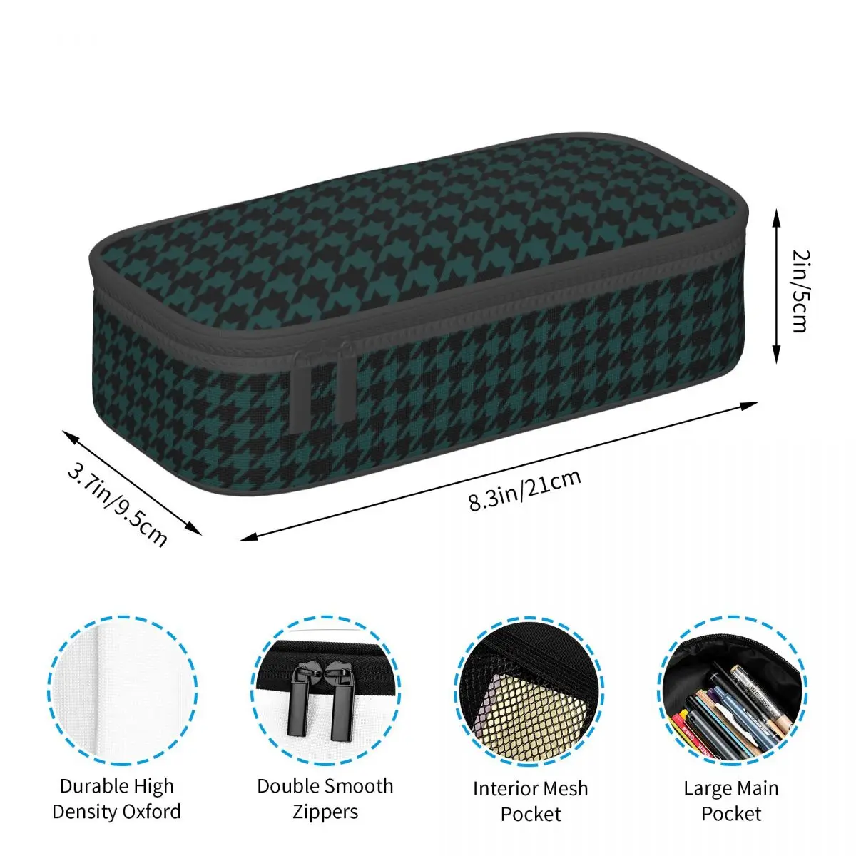 Customized Traditional Houndstooth Pattern Pencil Case for Geometric Dogstooth Plaid Pen Bag Box School Accessories