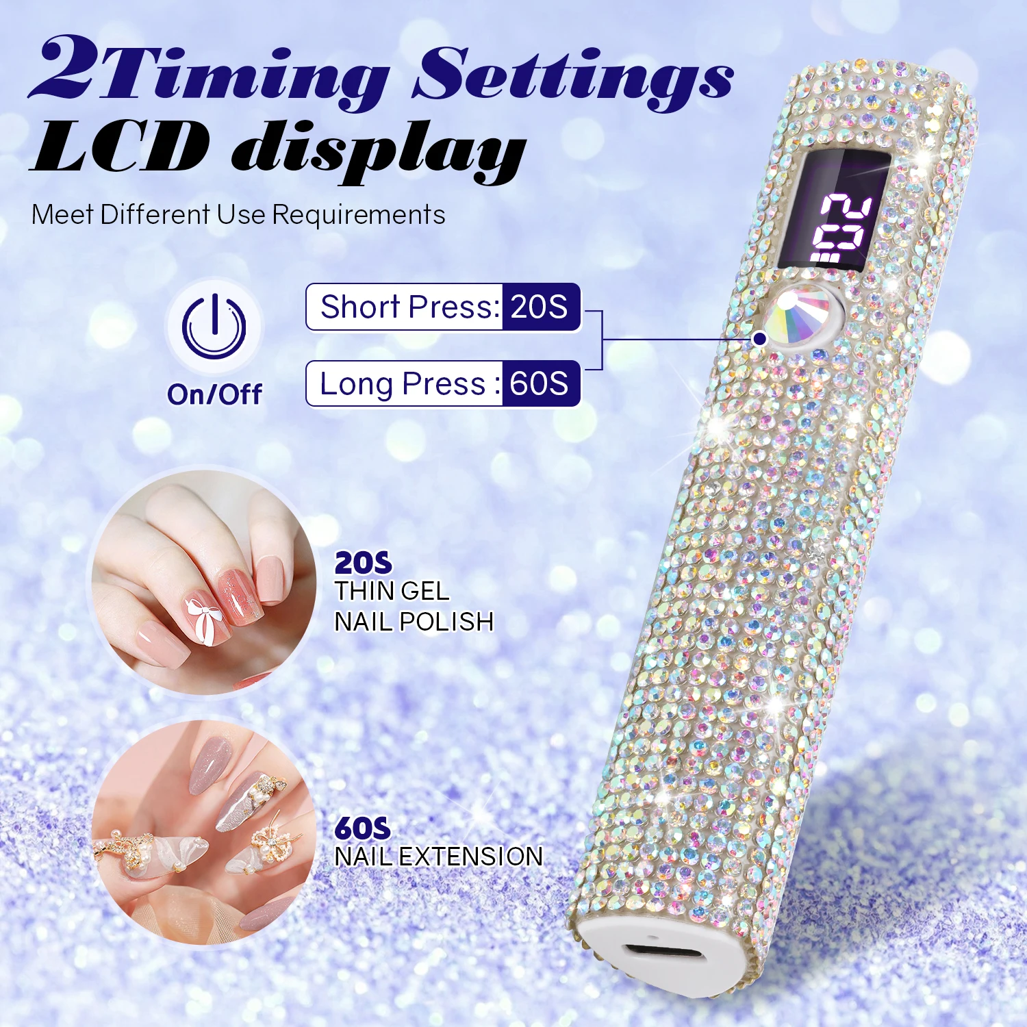 Luce LED UV ricaricabile per smalto Lampada per unghie portatile Asciugatrice per unghie senza fili Superficie diamantata per un polimerizzazione rapida Manicure fai da te per la casa