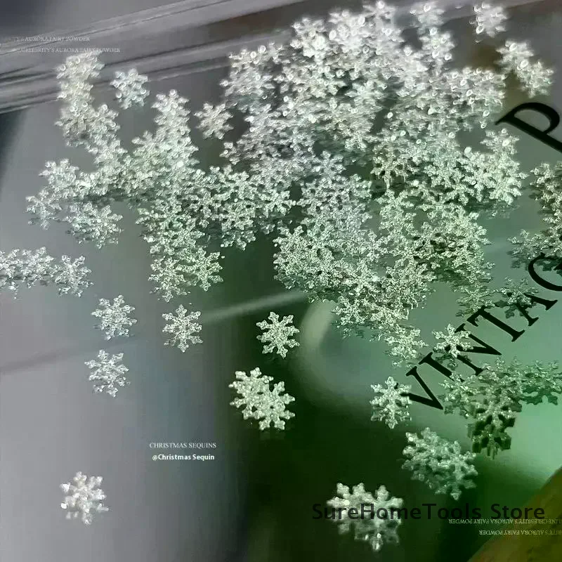 عيد الميلاد ندفة الثلج مسمار الترتر تألق الشتاء رقائق سبانجلز ثلاثية الأبعاد مسمار الفن لاصقة تزيين نصائح سحر مانيكير صالون DIY بها بنفسك