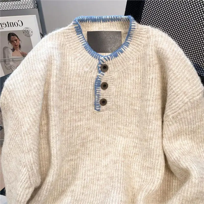 

Soft Plu Bear Velvet Color Blo Henry Collar Knitted Sweater Women's Winter Lazy High-End Feeling Casual Knitwear Top