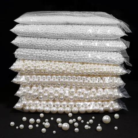 Perles d'imitation ABS blanches sans trou, 10 à 1000 pièces, perles amples multi-tailles pour bijoux, accessoires de collier, Bracelet à bricoler soi-même