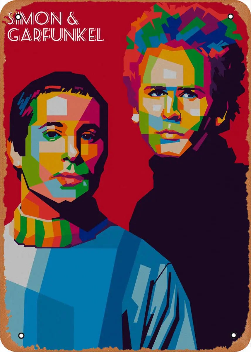 Musician Simon and Garfunkel Metal Tin Sign Poster Vintage Art Wall Decor 12 x 8 inch sign