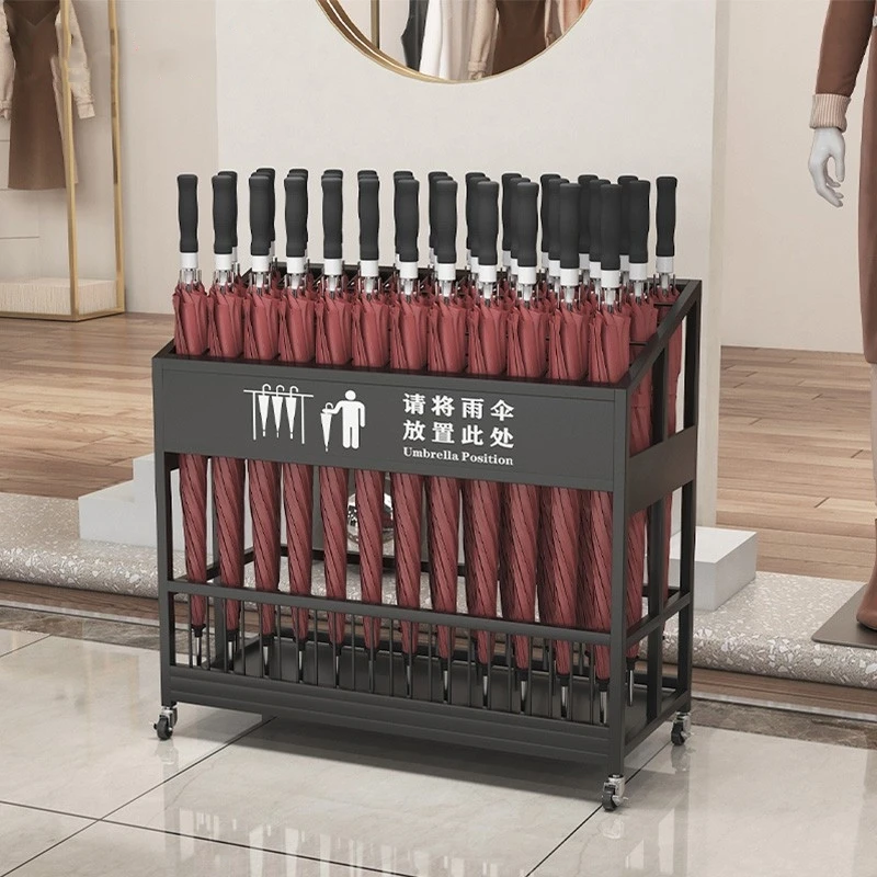Modern Custom Size Logo Supermarket Shop Umbrella Stand Holder Metal Iron Movable Two-sided Capacity Powder Coated Display Rack