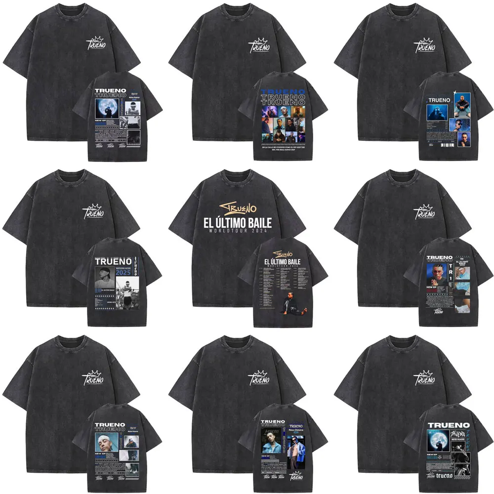 

Hot Sale New Rapper Trueno El Ultimo Balie World Tour Vintage Washed T Shirt Men's Clothing Hip Hop Streetwear Oversized T-shirt