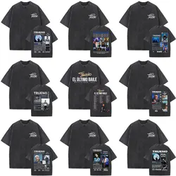 Hot Sale New Rapper Trueno El Ultimo Balie World Tour Vintage Washed T Shirt Men's Clothing Hip Hop Streetwear Oversized T-shirt