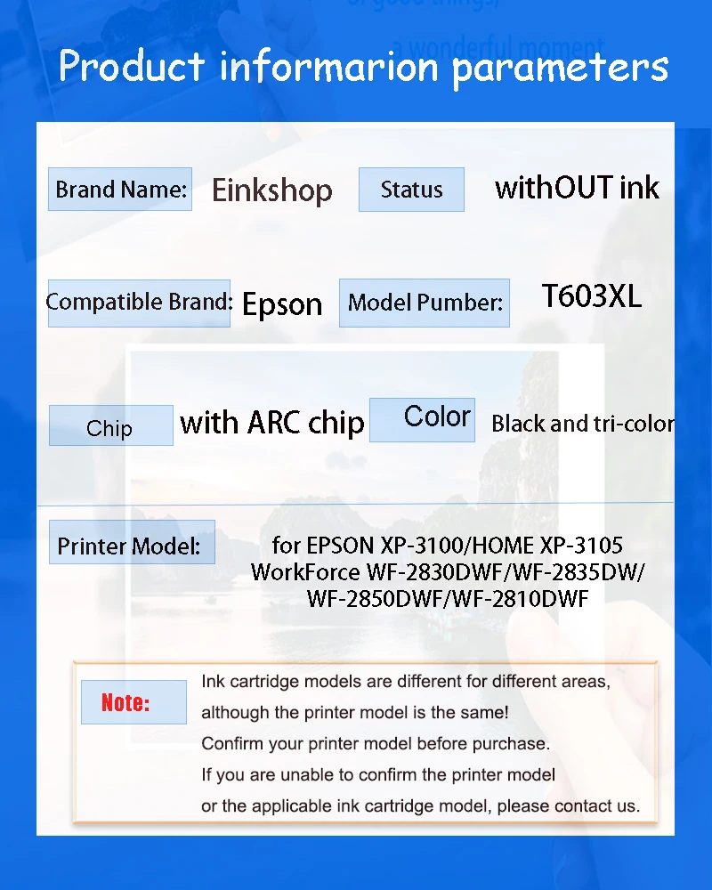 603XL 603 refillable ink cartridge ARC chip for EPSON XP-3100/HOME XP-3105 WorkForce WF-2830DWF/WF-2835DW/WF-2850DWF/WF-2810DWF