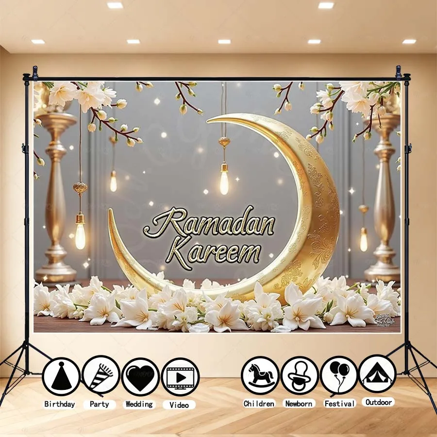 MOON.QG 3D islamischer architektonischer fotografischer Hintergrund, weiße Moschee, leuchtende Lichter, Bogenrahmen, Hintergrund, Tapete, Fotoshooting