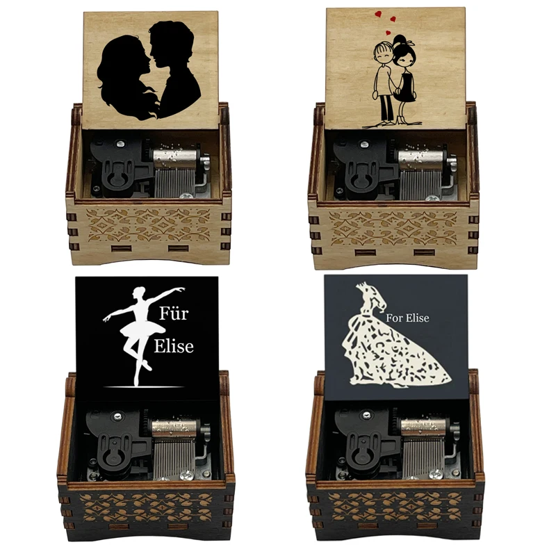 For Elise Clockwork Type Black Wooden Music Box Home Decoration Ornament New Year Christmas Gift for Daughter Girlfriend