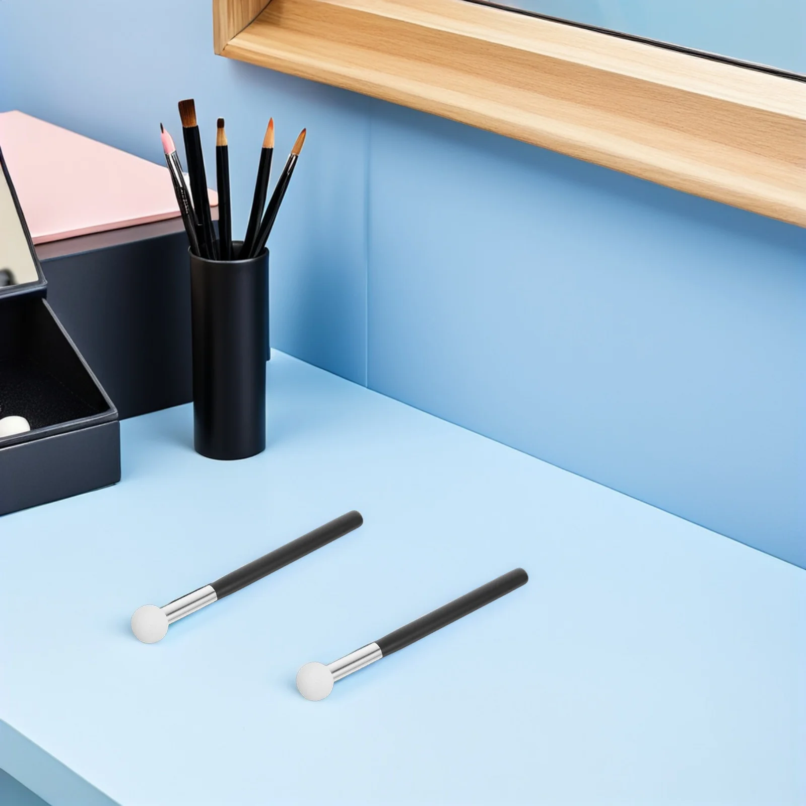 Aplicador de maquillaje de esponja, licuadora en forma de seta para base, corrector, mango de madera, cobertura de precisión, sin residuos, 10 Uds.