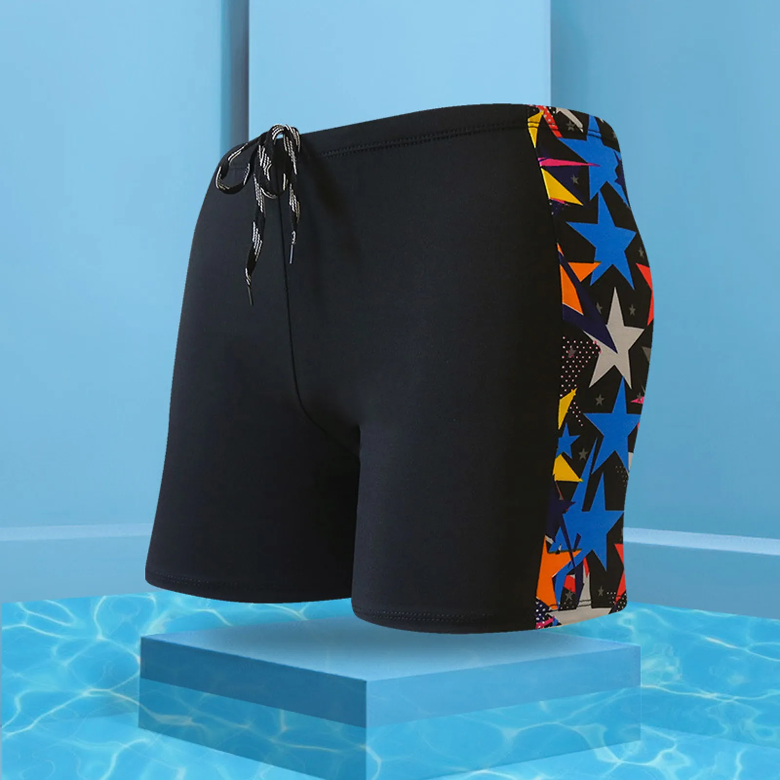 Men\'S Casual Board Shorts Stretchy Skinny Drawstring Swimming Trunks Classic Trendy Print Swimsuit Beach Vacation Surfing Trunks