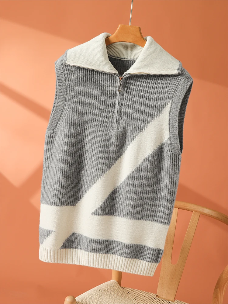 

Женский пуловер без рукавов из 100% мериносовой шерсти, осенне-зимний толстый повседневный модный вязаный кашемировый свитер, жилет