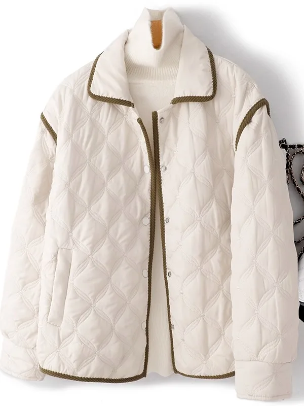 

Lightweight Padded Cotton Jaet Women's Casual Loose Fit Slimming Winter Coat Diamond Pattern Contrast Color Dreng