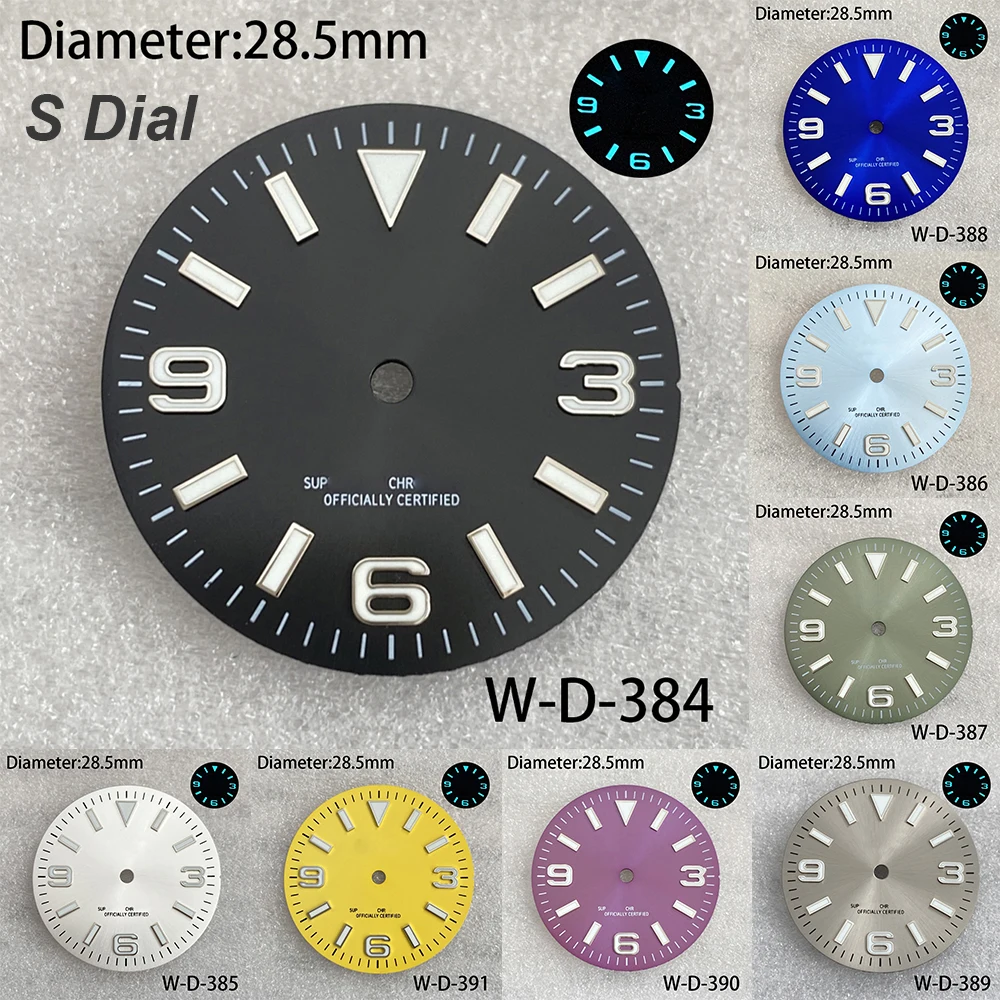 

28.5mm S Logo 369 Sunray Dial Suitable For NH35/8215 Movement Strong Ice Blue Luminous Watch Modification Accessories