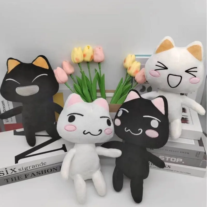 Lovely Toro Inoue Cat Plush Toy Couple Black White Cat Plushie Smiling Cartoon Animal Dolls Room Decoration Birthday Gift