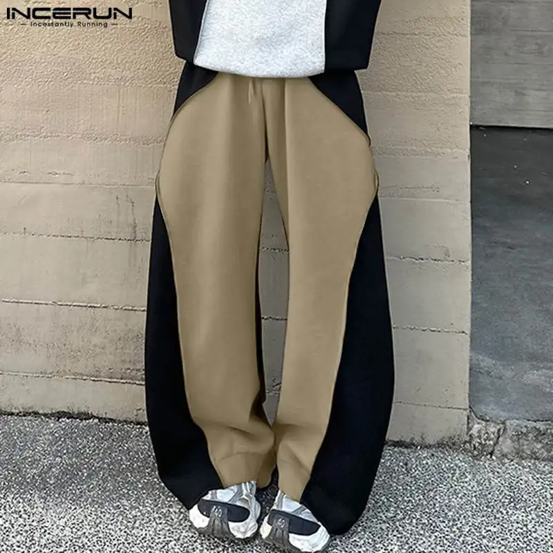 INCERUN 2024 Korean Style Trousers Fashion Men's Contrast Deconstruction Design Pantalons Casual Street Splicing Long Pant S-5XL