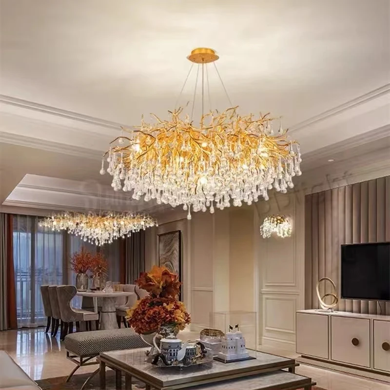 Branch type chandelier living room dining room indoor gloss light luxury lamps branch drop crystal ceiling chandelier