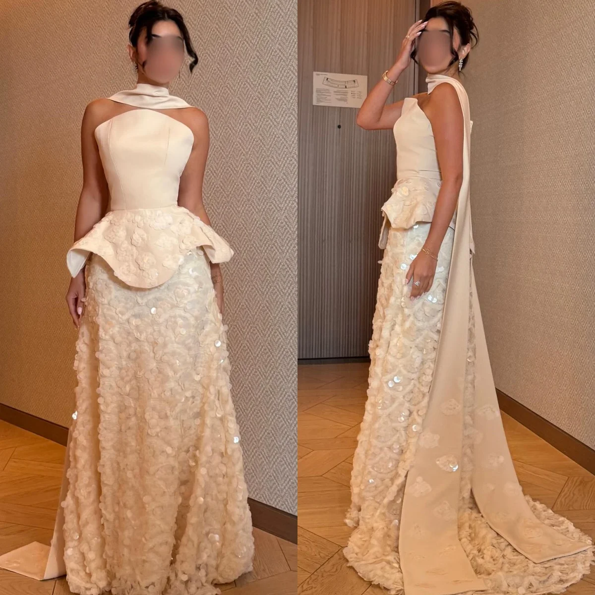 カスタマイズされたエレガントでキラキラ輝く繊細な白いアップリケとスパンコールのウェディングドレス、ブライダルパーティー、ブライダルガウン、サテンリボン