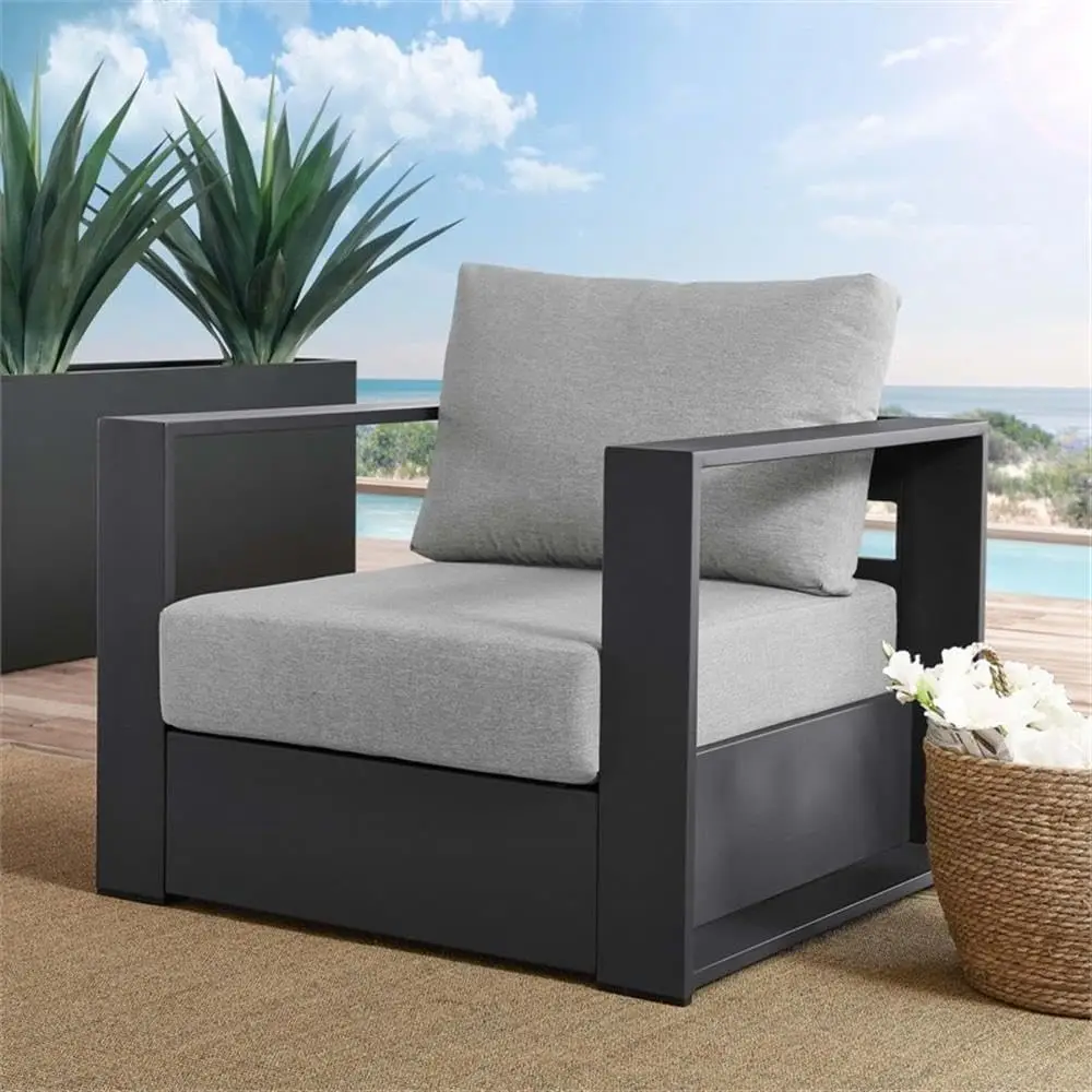 Tahoe Aluminum Outdoor Patio Armchair In Gray Gray