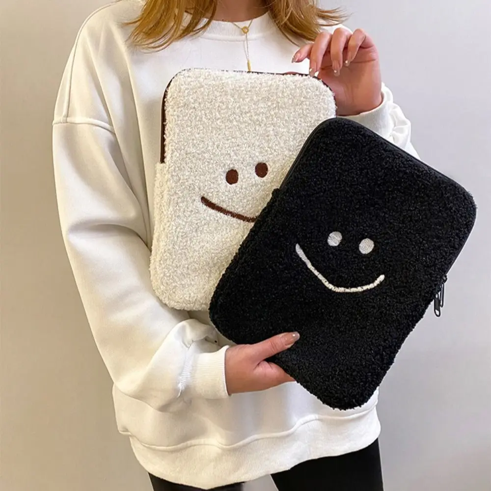 Trendy 11/13 Inch Plush Laptop Sleeve Case Water-Resistant Shockproof Tablet Stroge Bag Protective Smiling Face Laptop Cover