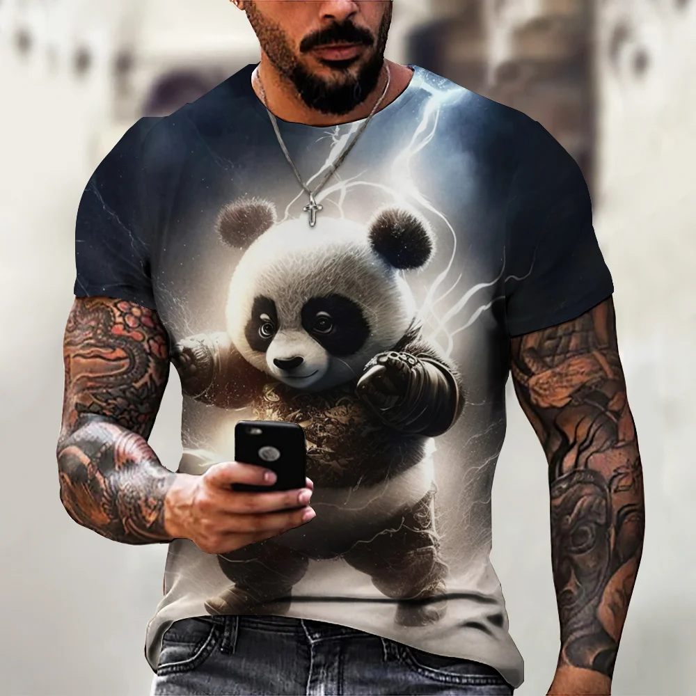 Men\'s T-Shirt Cartoon Panda Pattern 3D Printed Tee Casual Loose Fitting Short Sleeve T-shirts Oversized Men Clothing Tops Summer