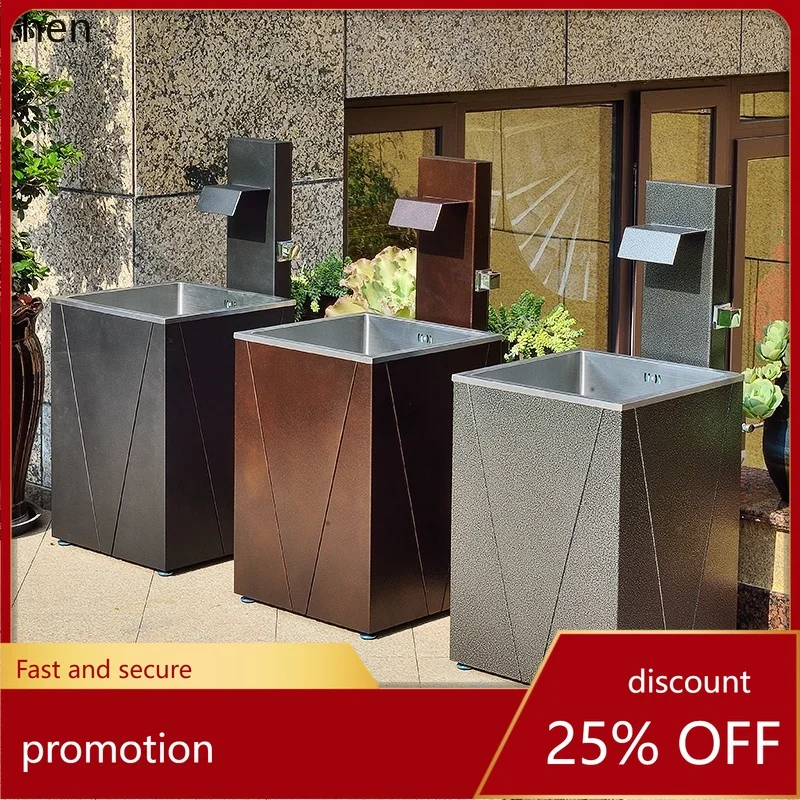 

HT Outdoor Courtyard Wash Basin Sink Villa Garden Integrated Pedestal Basin Outdoor Stainless Steel Water Pool