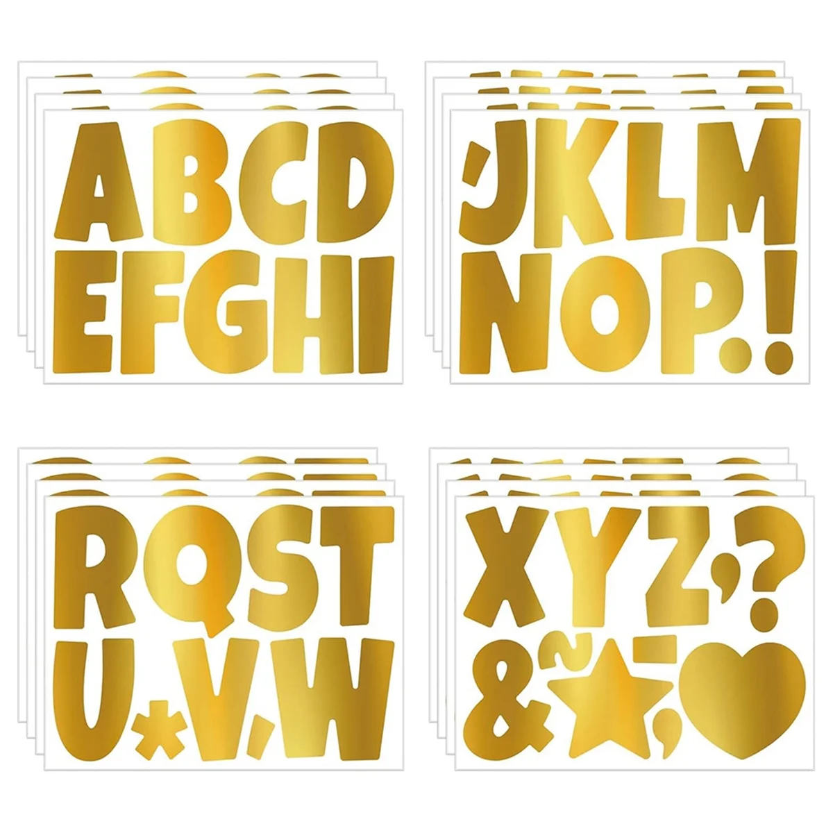 AA98 16 Sheets Gold Letter Stickers, 4 Inch Self Adhesive Uppercase Letters & Symbol Waterproof Alphabet Stickers