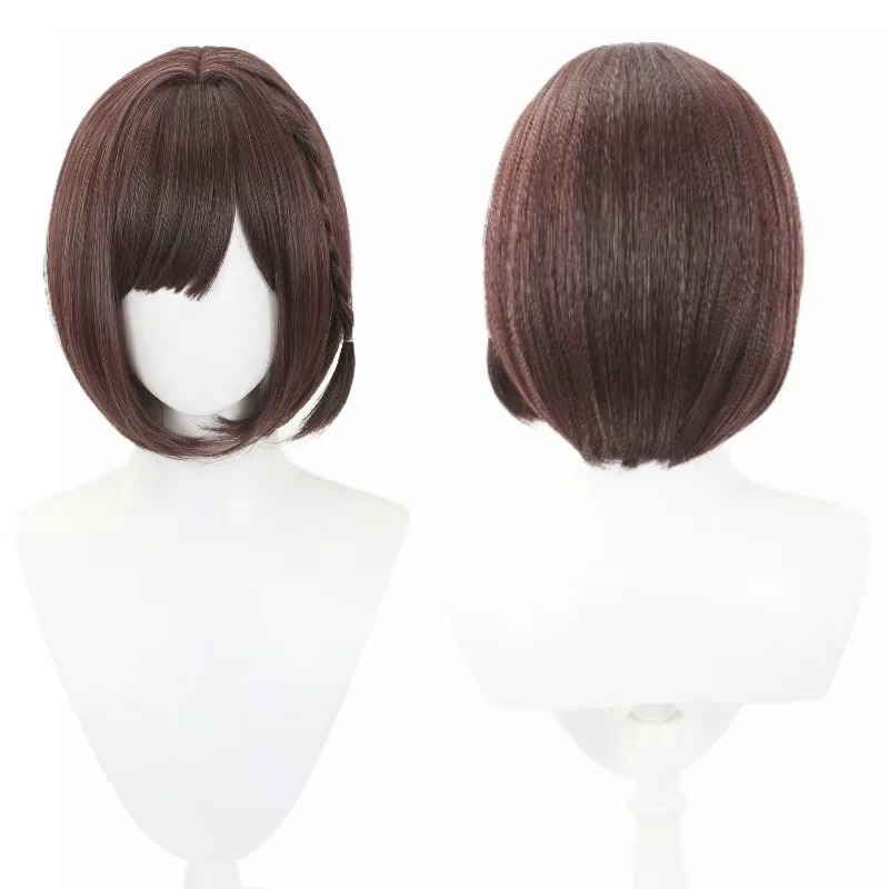 

Anime Shinonome Ena Cosplay Wig Pink Brown Short 30cm Heat Resistant Synthetic Hair with Rose net liner