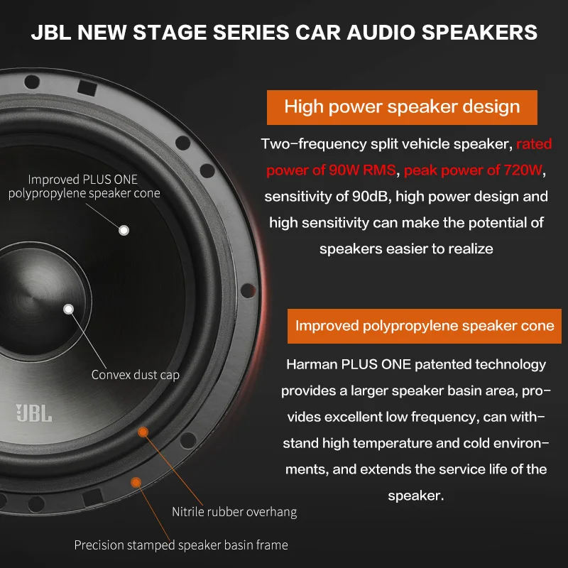 JBL car audio speaker 6.5-inch two-way speaker 720W power output car subwoofer treble midrange stereo speaker car speaker
