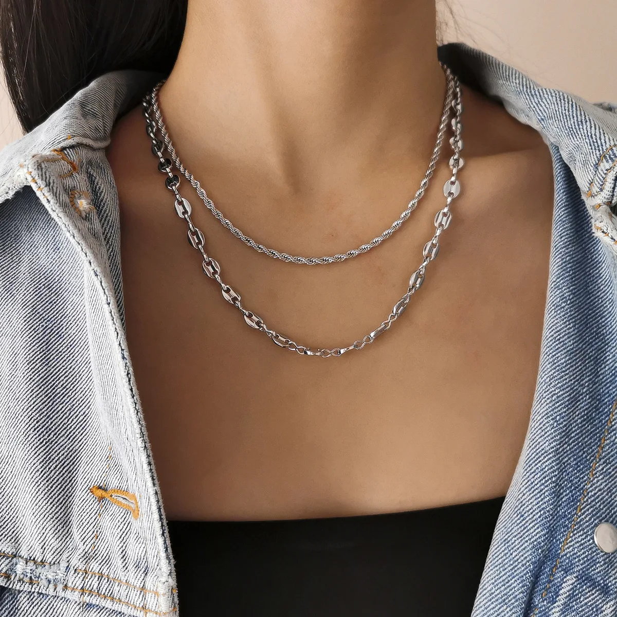 Necklace High Quality   Hollow Handmade Twisted Rope Chain 18 Inch Versatile Daily Wear for Women Stainless Steel