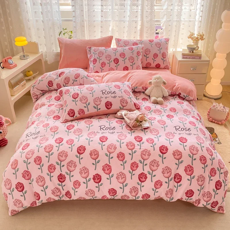 

New Autumn/winter Milk Velvet Printing Cartoon Single Quilt Cover Thickened Warm Snowflake Duvet Cover 180x220 220x240 Bedding