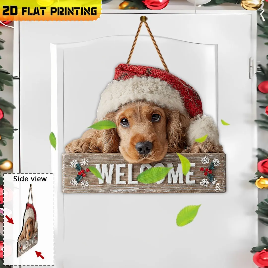 2D Flat, Wooden Signs,Outdoor Plaques and Wall Art ,Cocker Spaniel Christmas Wooden Sign, Rustic Farmhouse Decor,Christmas Gift,