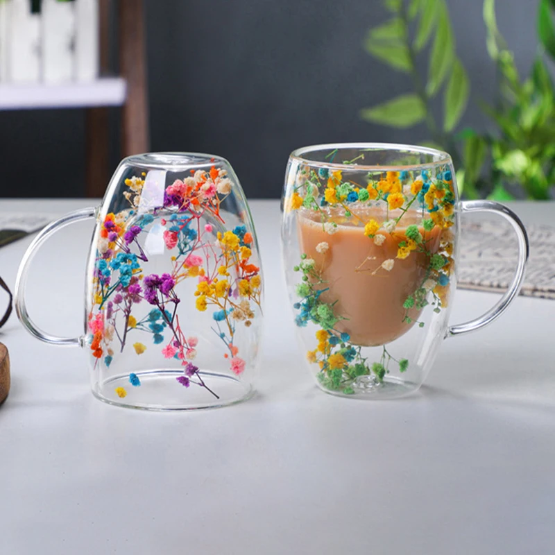 Ywdl 1/2 stücke doppelwandige Glass chale mit Griff hitze beständige Tee Kaffeetassen Espresso Milch becher Geschenk