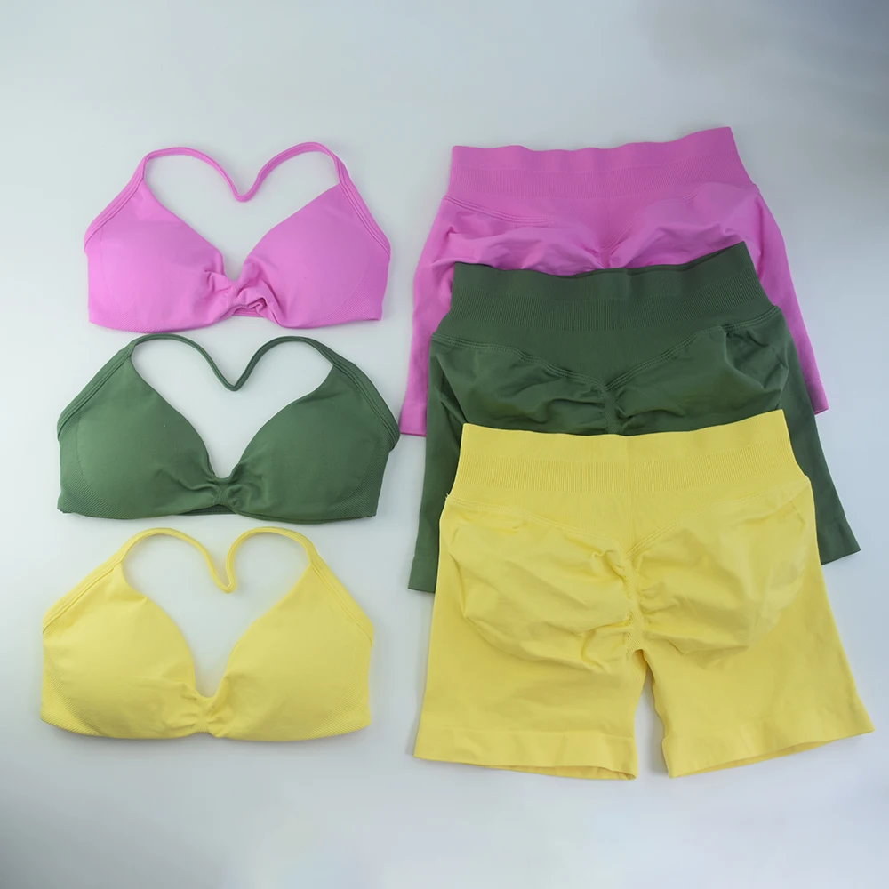 2 قطعة مجموعة الصالة الرياضية النساء Strappy اليوغا الصدرية أعلى السراويل الرياضية اليوغا مجموعة عالية الخصر تجريب اللياقة البدنية الملابس دعوى سلس لا شعار