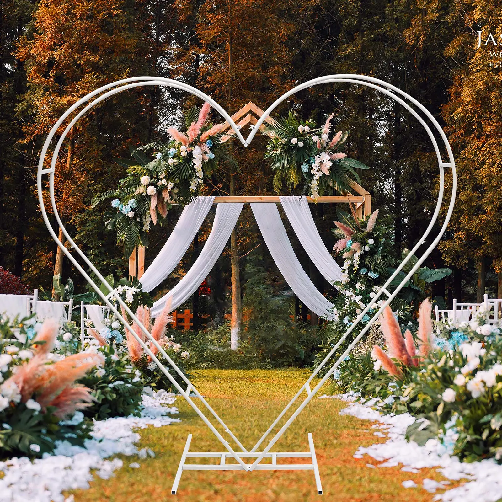 

Gdrasuya10 Dual Tube Metal Wedding Arch Backdrop - White Circle Arch Stand with Creative Heart Shape Wedding Frame for Floral Arrangements