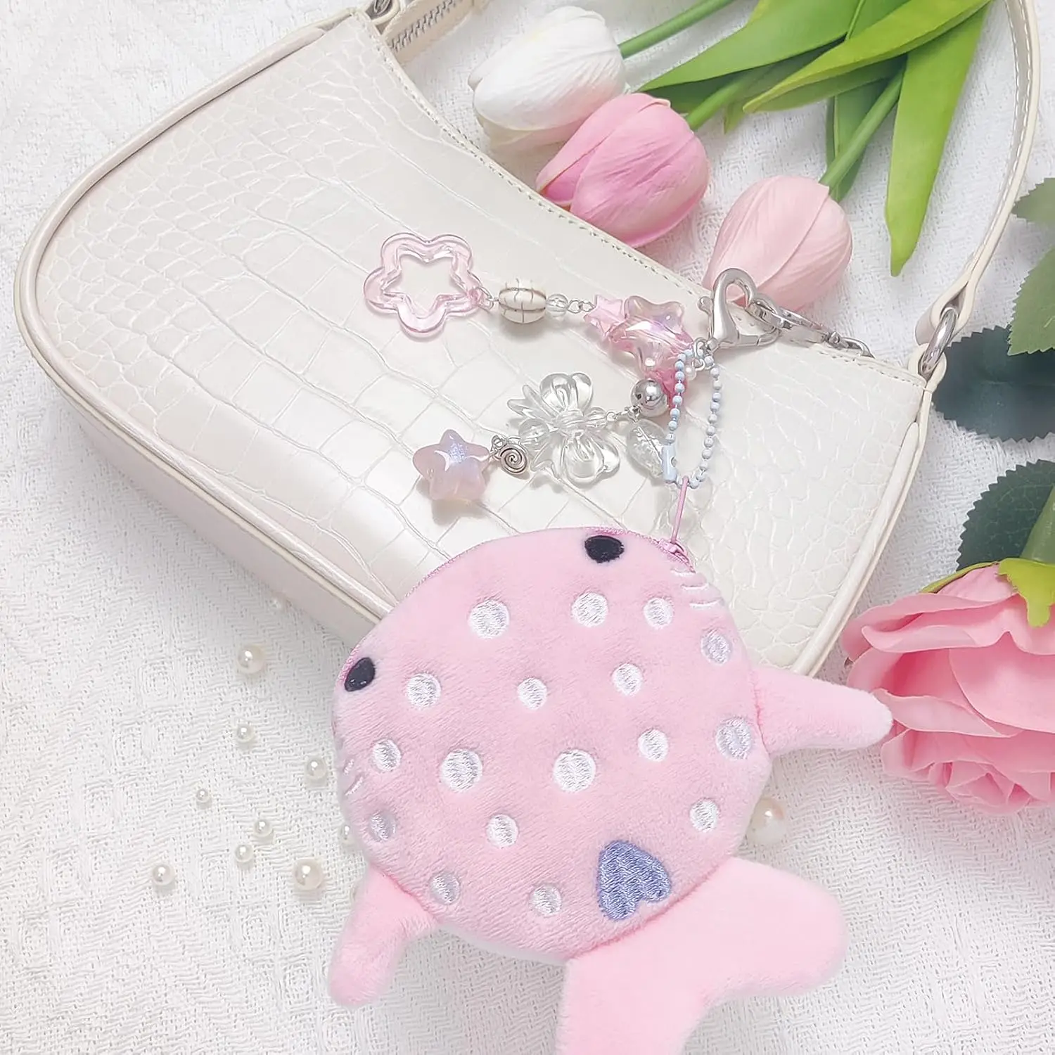 Adorable Llavero de Peluche de Tiburón Ballena con Monedero con Cremallera, Cartera Kawaii Hecha a Mano para Mujer