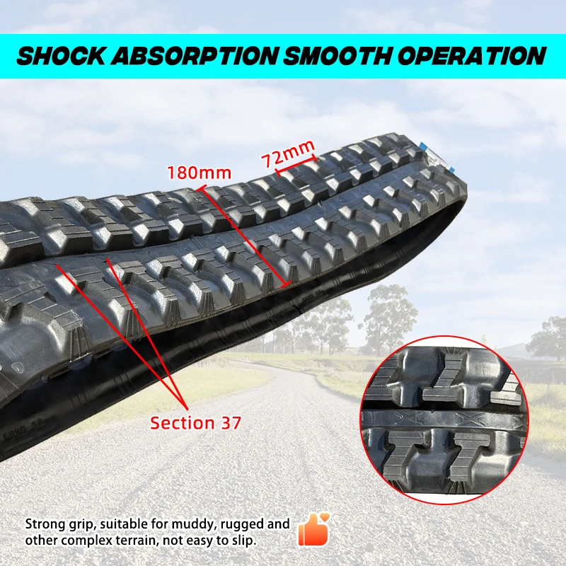 مسار مطاطي واحد، الأبعاد 70.87 × 28.35 × 10.63 بوصة. مناسبة لعمليات الحفارات الصغيرة، متينة ومتينة
