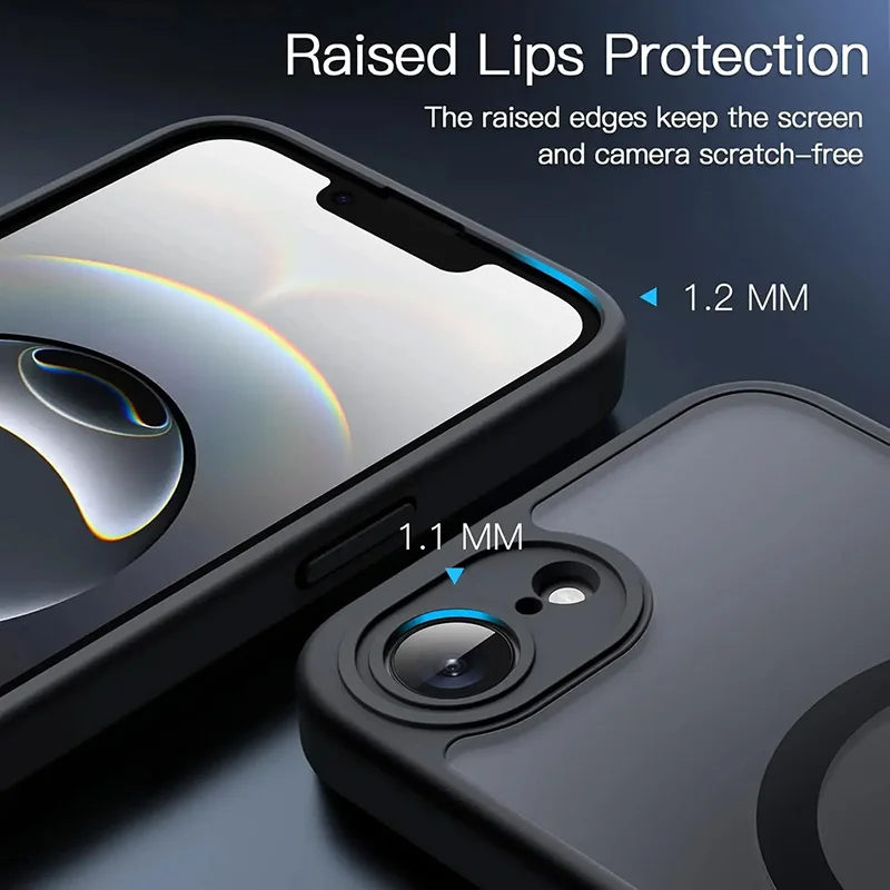 Luxuriöse halbtransparente MagSafe-Magnet-Handyhülle für iPhone 18 17 16 E 15 Pro Max, mattierte, stoßfeste Rückabdeckung – Detail 7