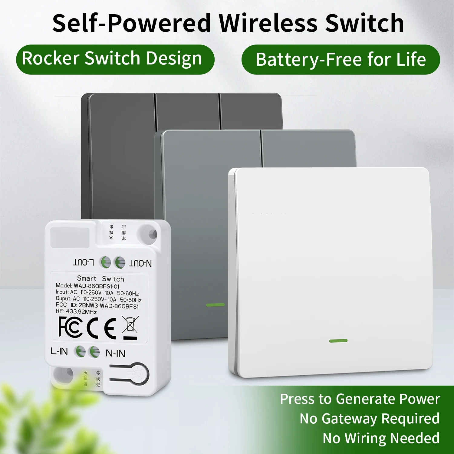 1/2/3-fach Kabelloser Wippschalter, Wasserdichtes Outdoor-Kinetik-Energiepanel, RF433 Fernbedienung Lichtschalter, Selbstversorgend
