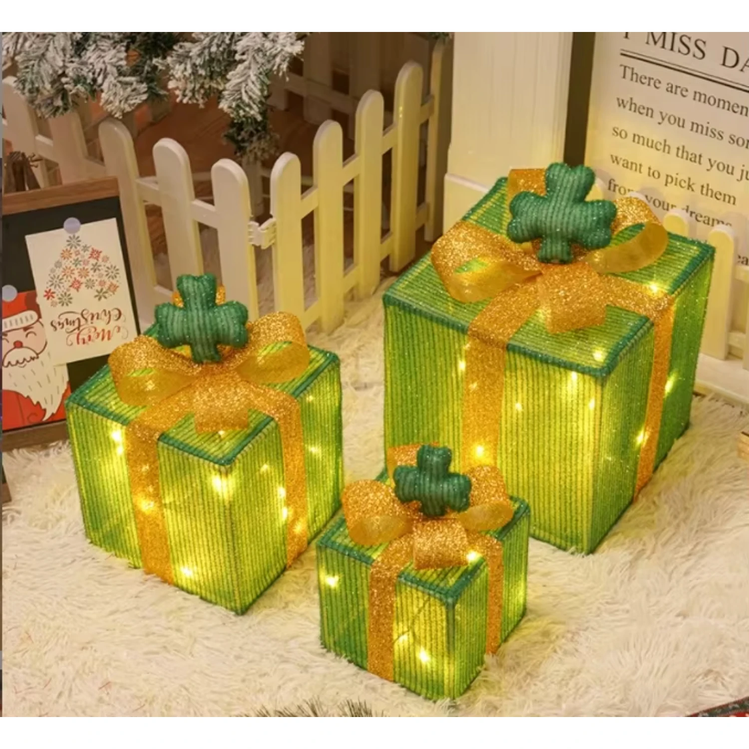 Merry Christmas Holidays Festival Party Supplies Set Gift Present Boxes Shape LED Lights For Outdoor Decoration