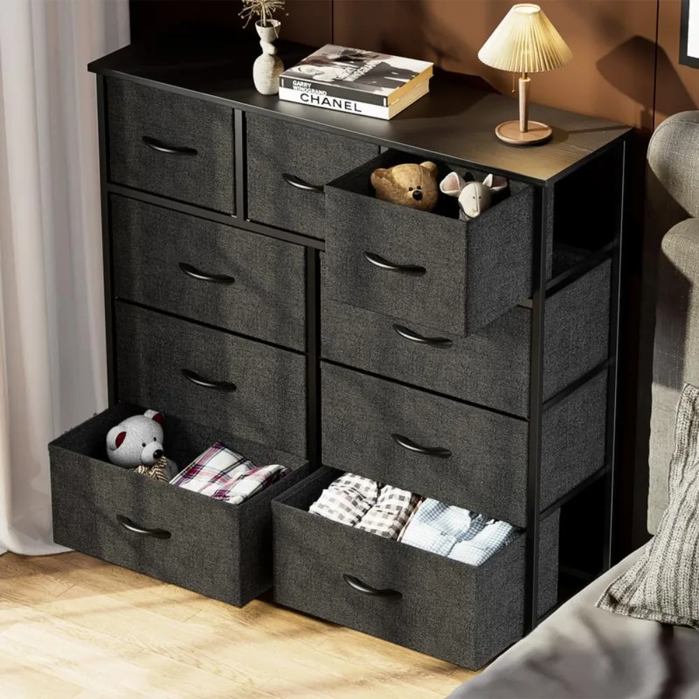 

Dresser for Bedroom, Tall Dresser Fabric Storage Tower with 9 Drawers, Chest of Drawers with Fabric Bins, Storage Drawers