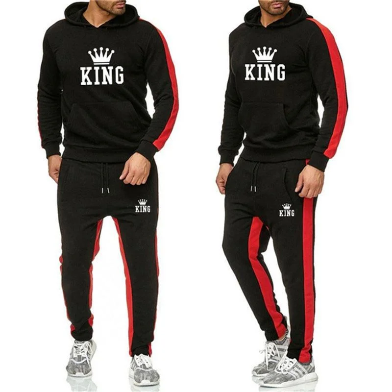 Hot Fashion Fall and Winter Men\'s KING Print Sports Hoodie Set Casual sweatshirt Set Gym Set Sports Hoodie + Jogging Pants