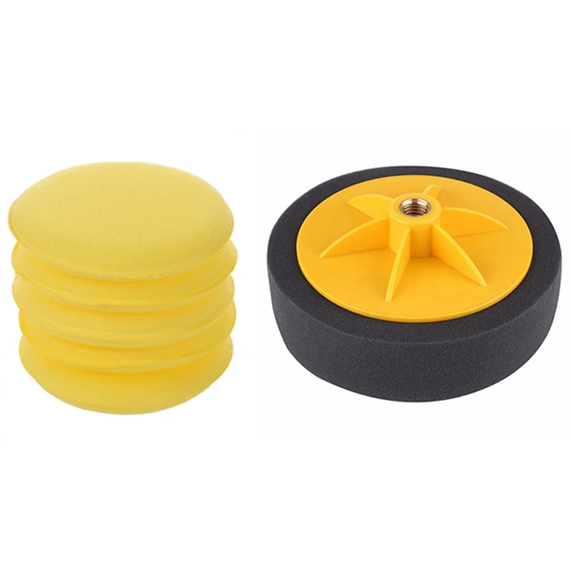 5 Pcs Yellow Car Wax Polish Applicator Pad Soft Foam Sponge Pads & 1 Pcs 6 Inch/15Cm Car Polishing Waxing Pad Sponge